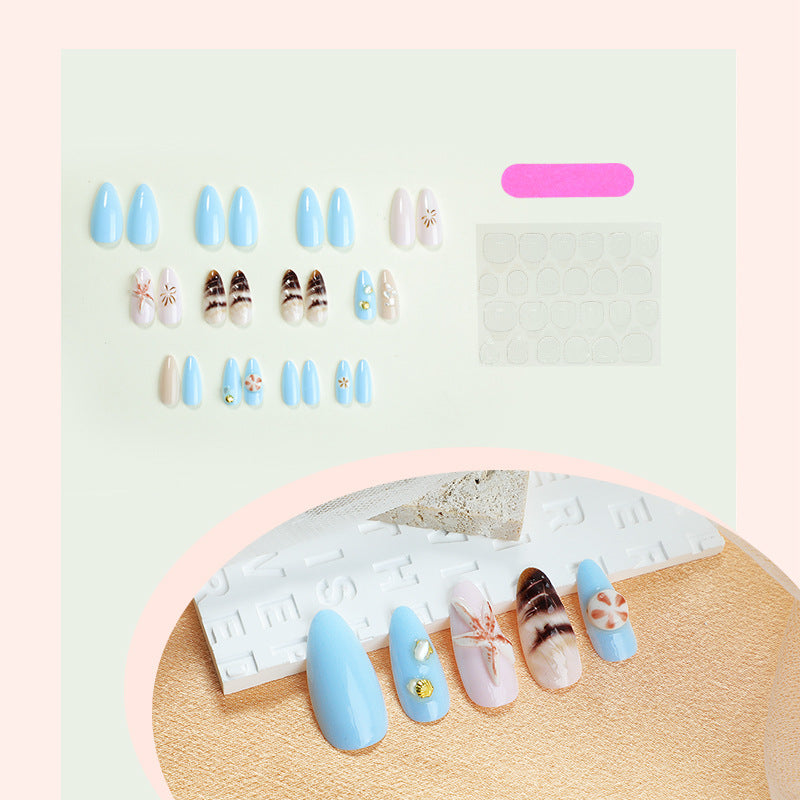 Decorative Press-On Nail Art Set with Coastal Theme Bowlift