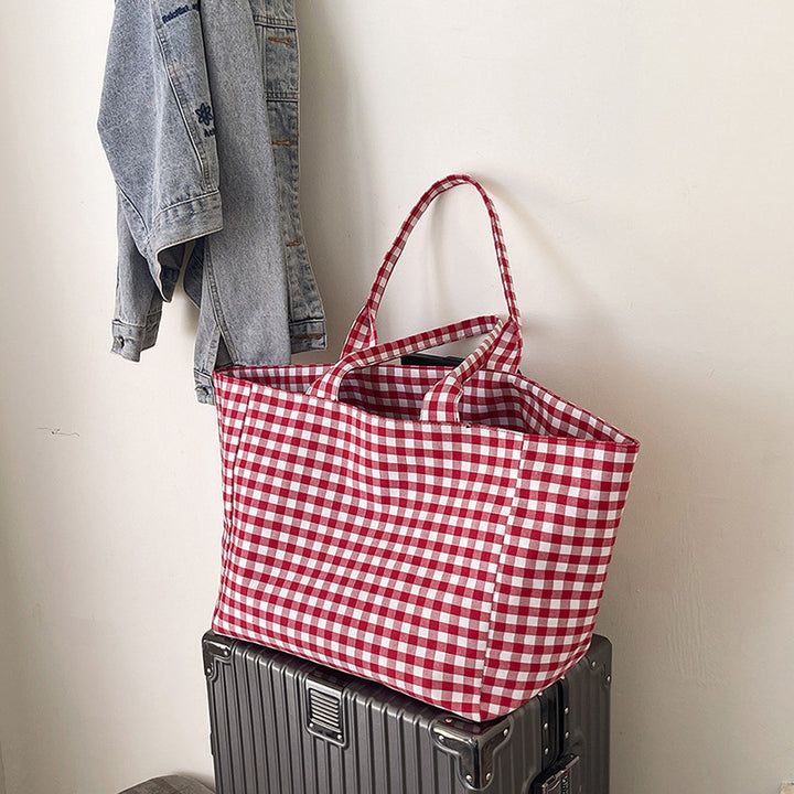 Stylish Checked Utility Tote Bag Bowlift