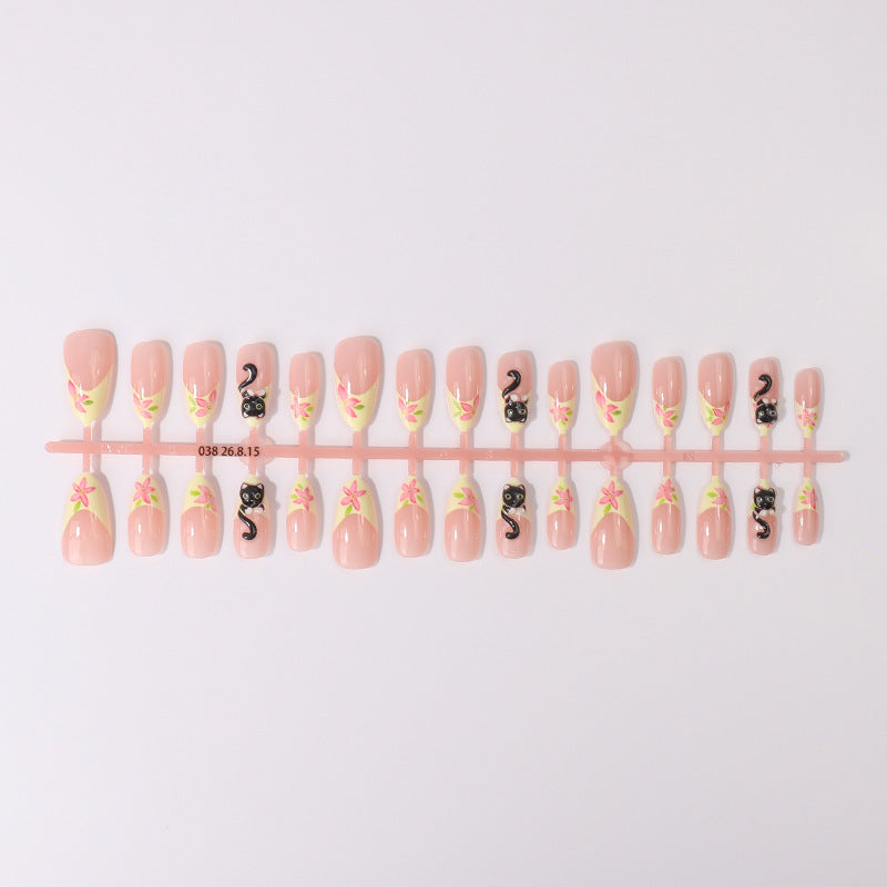 Artistic Cat-Themed Press-On Nail Tips Bowlift