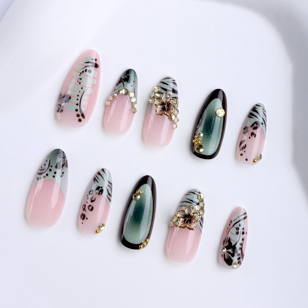 Artful Stiletto Fingernails with Floral and Geometric Decorations Bowlift