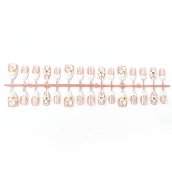 Premium Decorative Press-On Nail Set with Floral Accents Bowlift