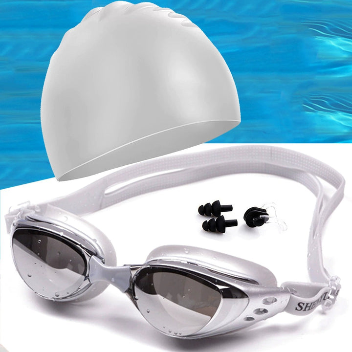 Swimming set with ergonomic swimming goggles and silicone cap Bowlift