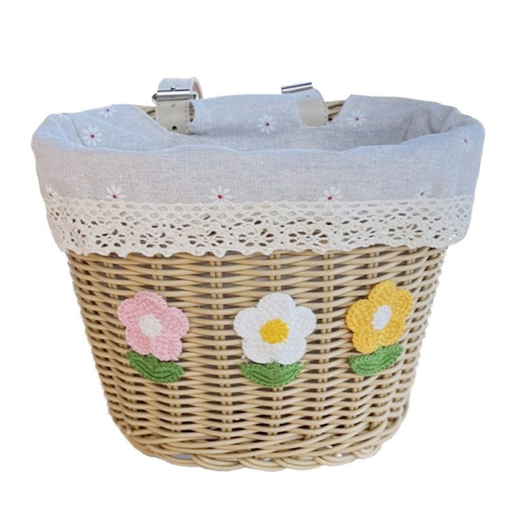 Floral Embroidered Woven Storage Basket Bowlift