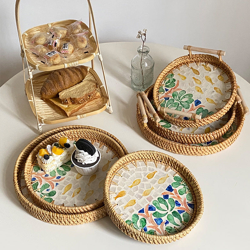 Ladies' cowhide serving basket with handwoven design Bowlift