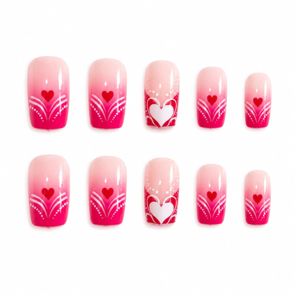 Heart-Embellished Press-On Nail Set Bowlift