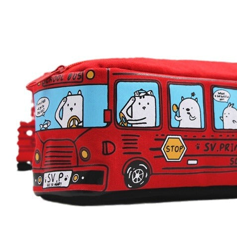 Fun Cartoon School Bus Zippered Pencil Case Bowlift