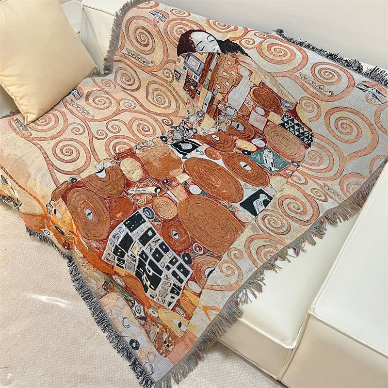 Artistic Fringed Tapestry Throw Blanket