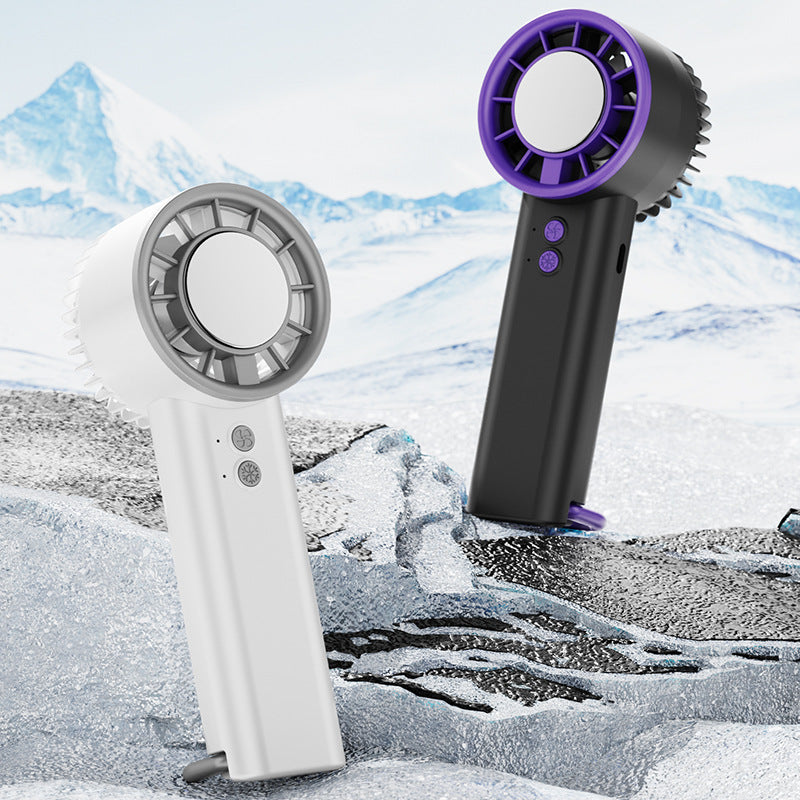 Cooling portable handheld evaporative mister fan with tri-speed adjustable airflow and foldable desktop stand Bowlift