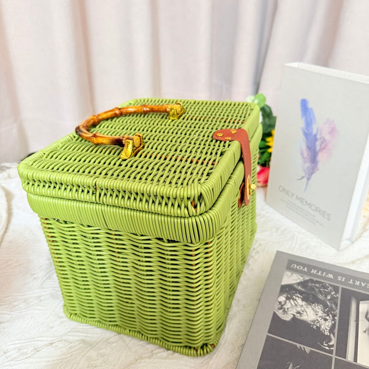 Women's Handwoven Rattan Storage Basket with Belly Pocket Bowlift