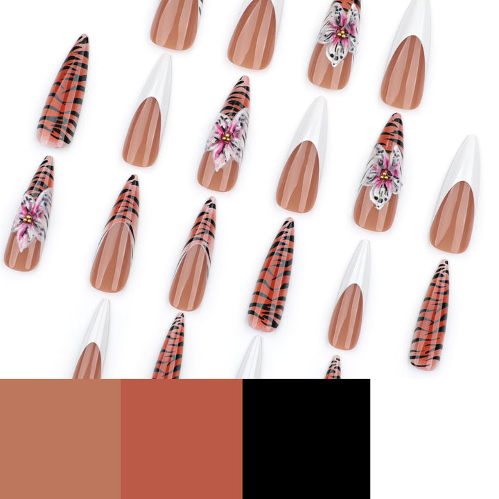 Artful stiletto nails with floral and animal design Bowlift