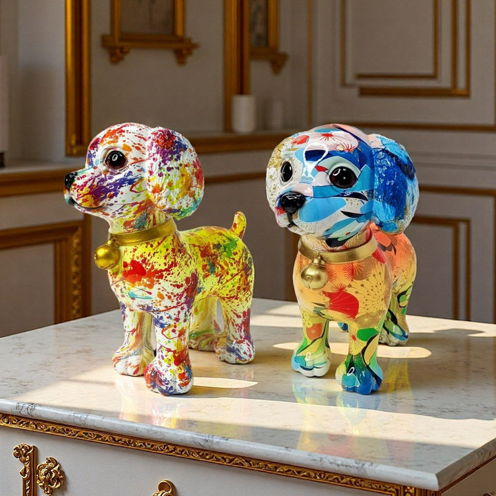 Artful dog sculpture with colorful design Bowlift