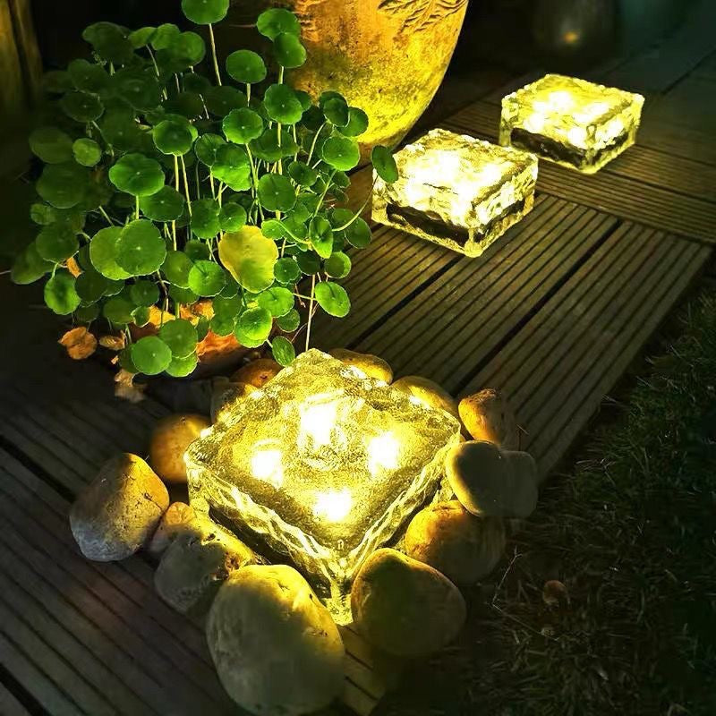 Solar Glass Paver Garden Pathway Light With Integrated Warm LED Modules Bowlift