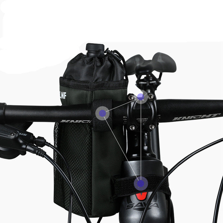 insulated bike bottle holder with adjustable Velcro straps and mesh pocket Bowlift