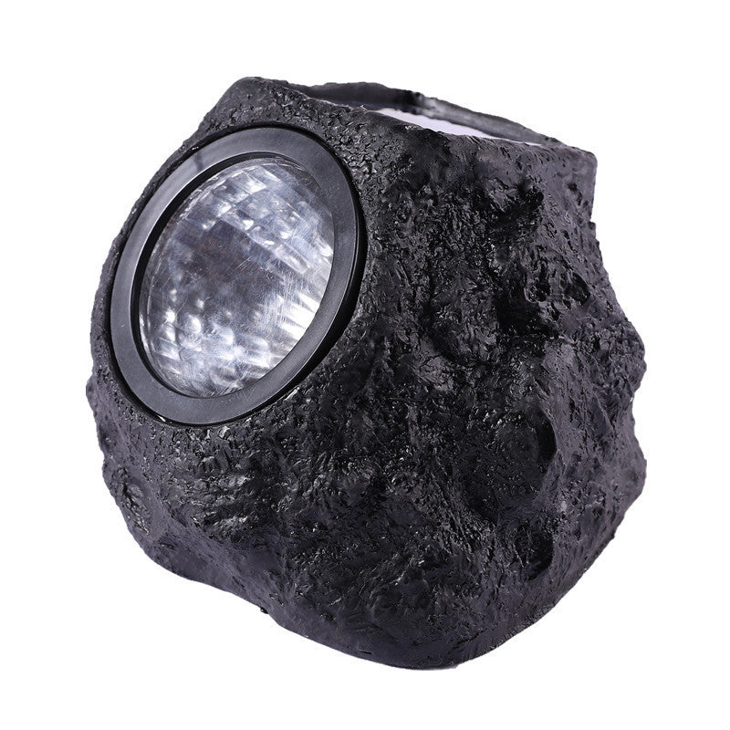 Solar-Powered LED Faux-Rock Garden Spotlight With Integrated Solar Panel And Weatherproof Textured Resin Housing Bowlift