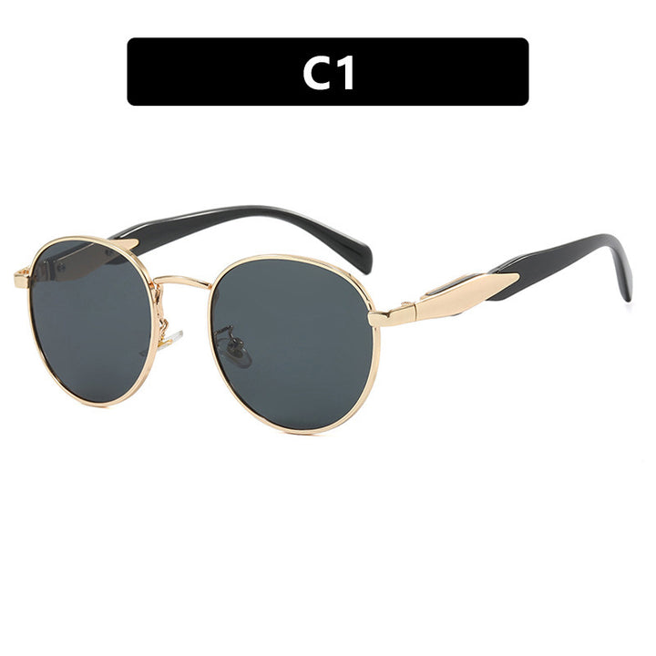 Women's round sunglasses with elegant, golden frame and UV protection Bowlift