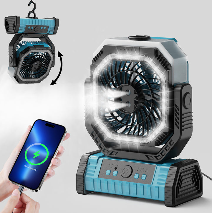 Unisex rechargeable battery table fan with LED ring and adjustable tilt head Bowlift
