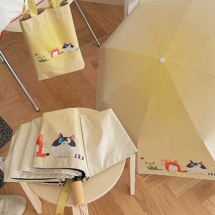 Ladies Folding Umbrella with Loving Animal Designs Bowlift