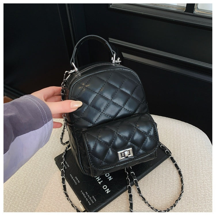 Quilted Mini Backpack with Cute Keychain