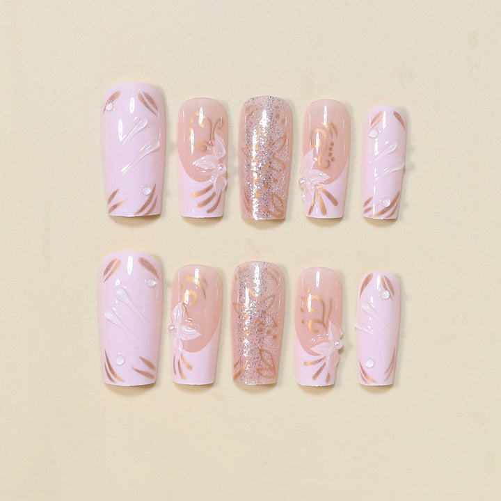 Decorative Long Press-On Nail Art Set Bowlift