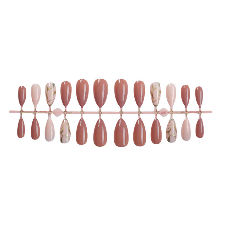 Elegant Press-On Nail Art Set with Floral and Glossy Accents Bowlift