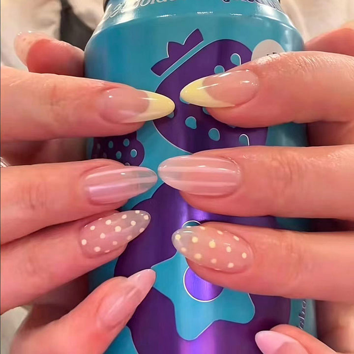 Artistic Press-On Nail Set with Polka Dot and Ombre Design Bowlift