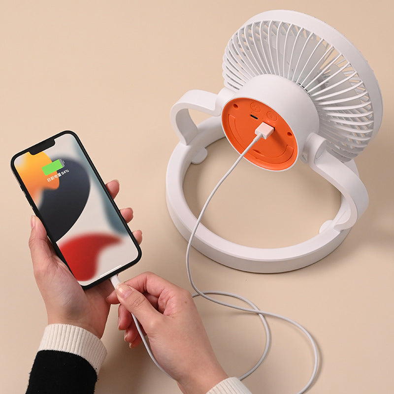 Unisex rechargeable table fan with foldable stand, adjustable angle, and silent DC motor Bowlift