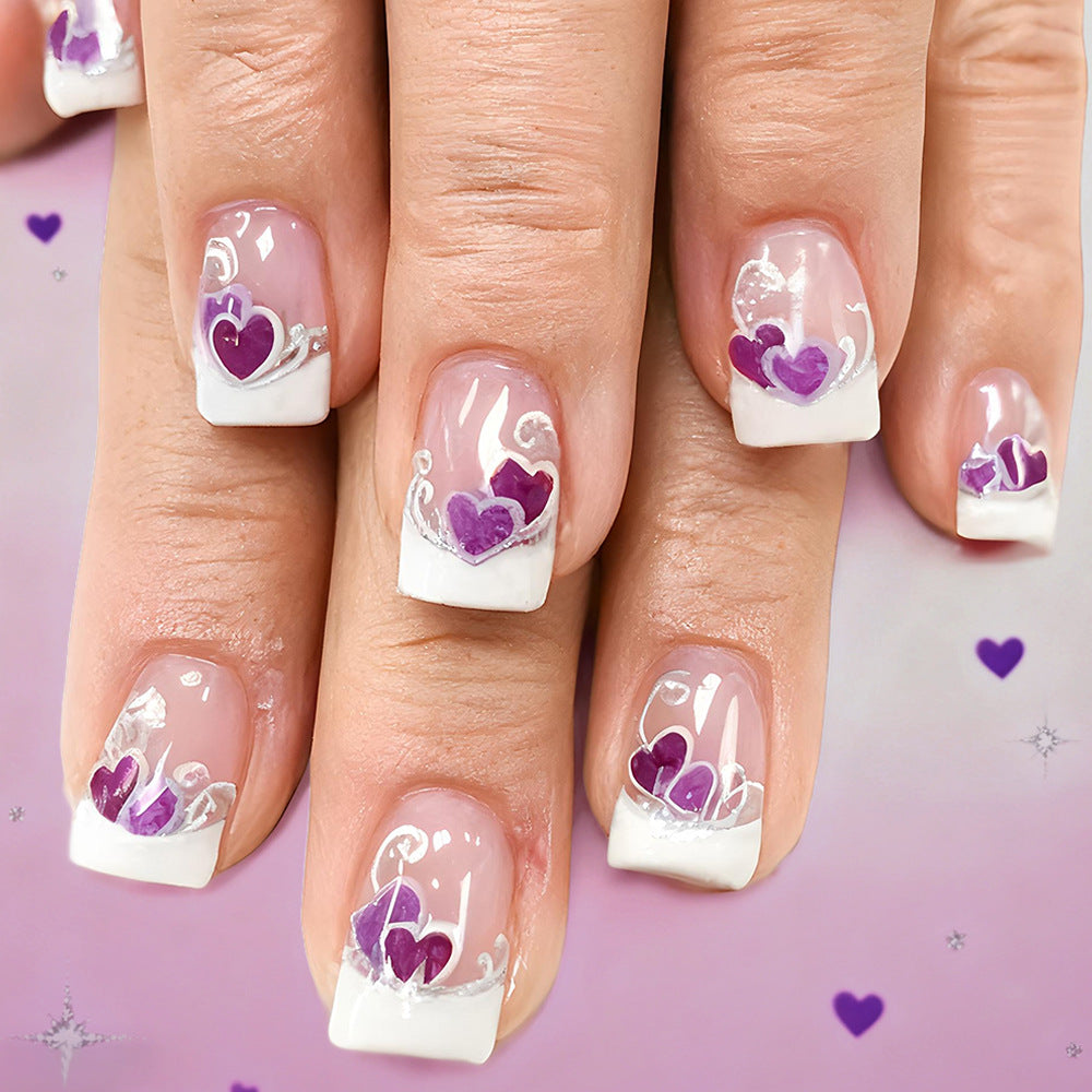 Elegant Heart-Decorated Press-On Nails Bowlift