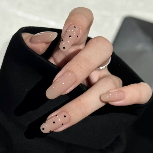 Elegant Glossy Press-On Nail Tips with Artistic Dot Design Bowlift