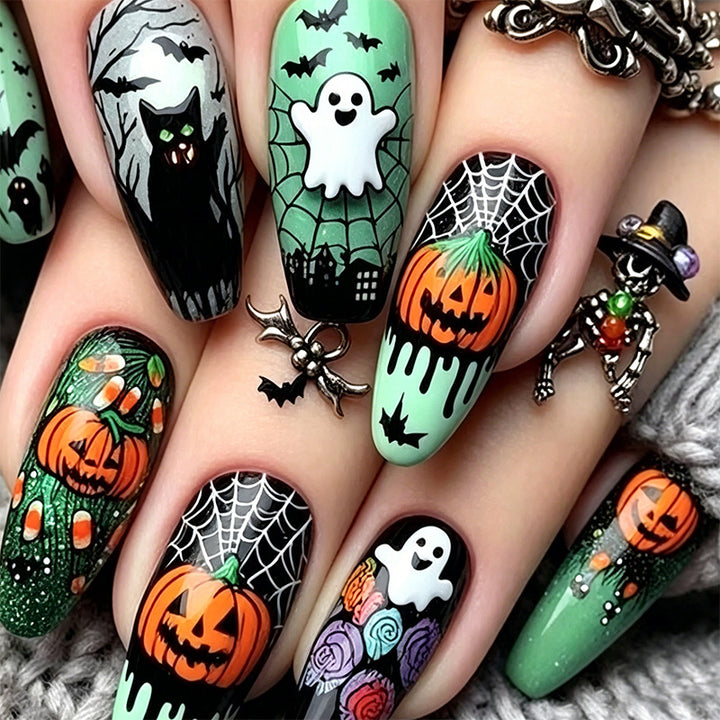 Artificial nail set with spooky Halloween designs Bowlift