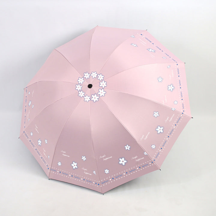 Women's Folding Umbrella with Floral Patterns and UV Protection Bowlift