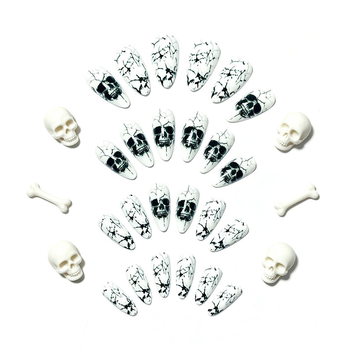 Artificial nails with playful skull design and crackle effects Bowlift