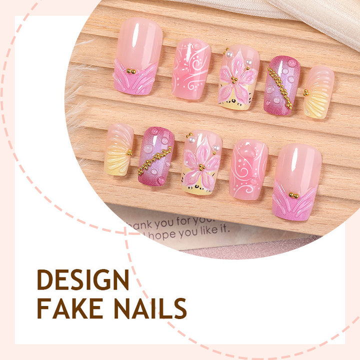 Artificial nail set with floral and glamorous designs Bowlift