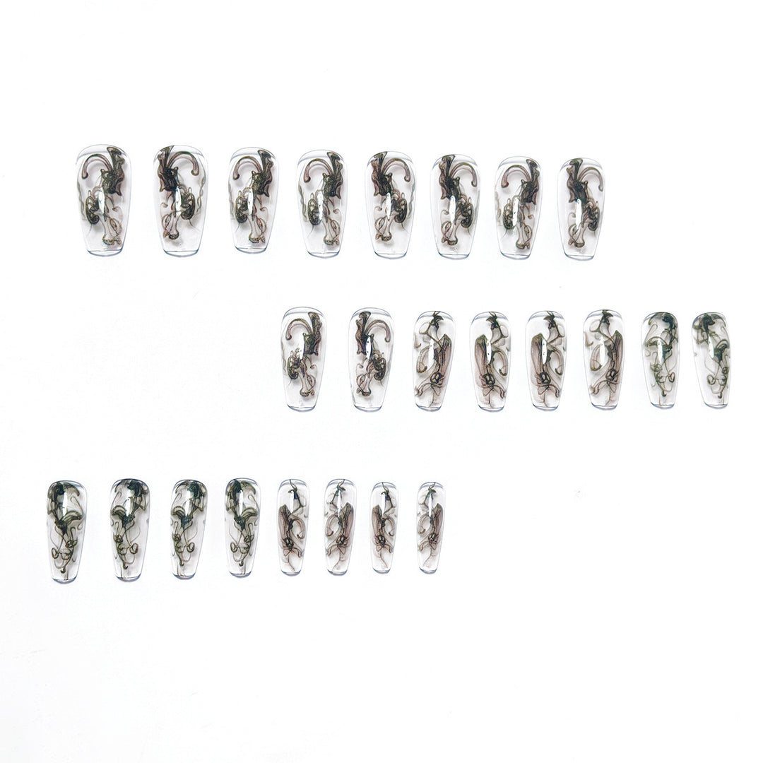 Artificial nails with modern transparent marble effect Bowlift