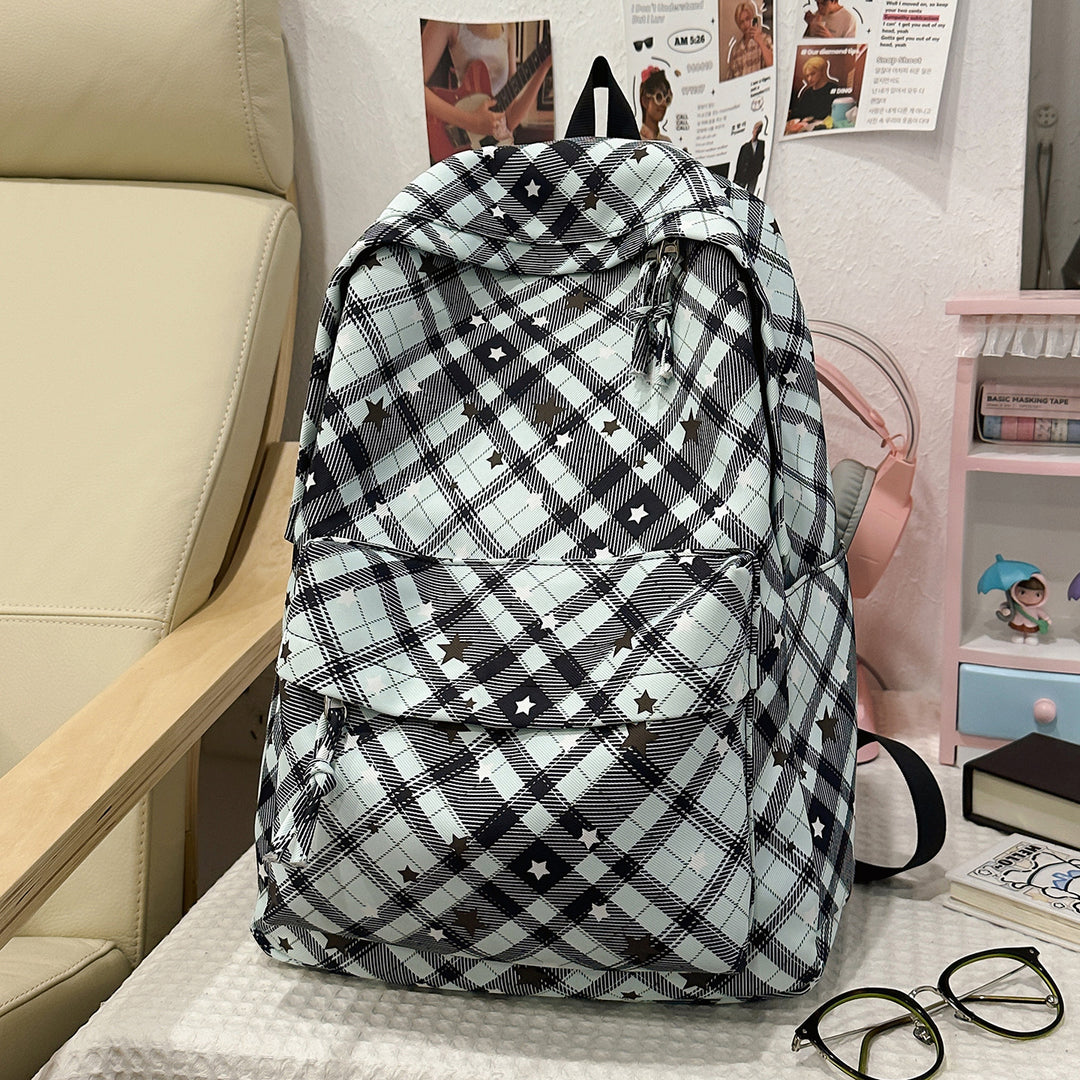 Backpack with Fashionable Check Pattern and Practical Compartments Bowlift