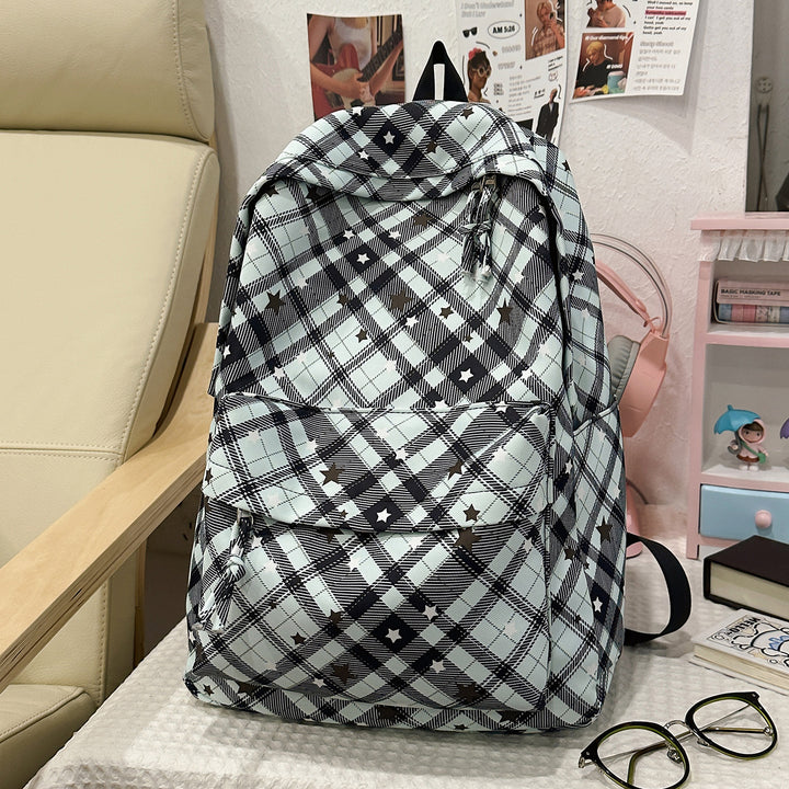 Backpack with Fashionable Check Pattern and Practical Compartments Bowlift