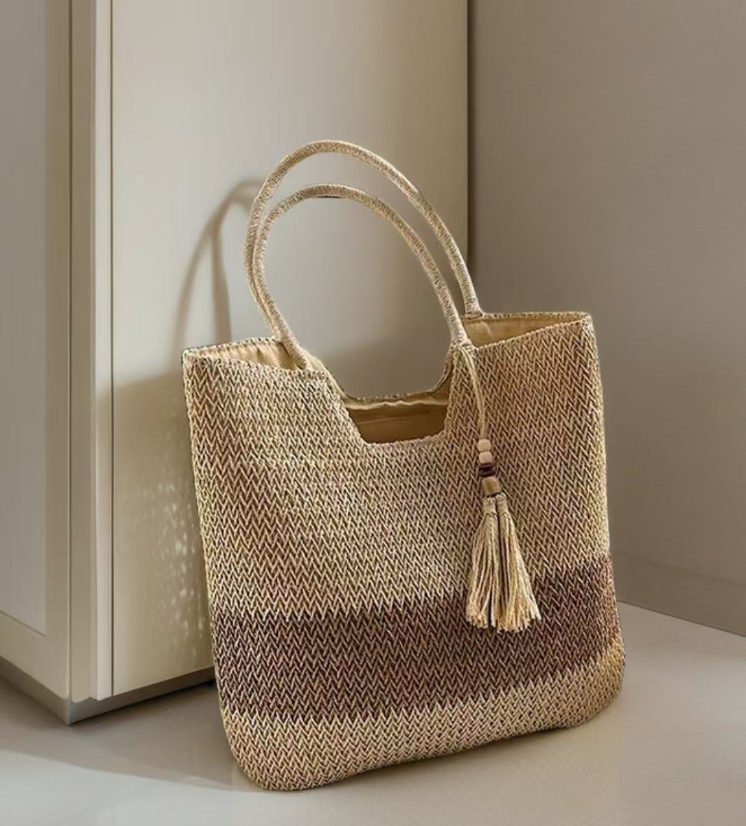 Macrame Tote Bag with Fashionable Tassel Accent Bowlift