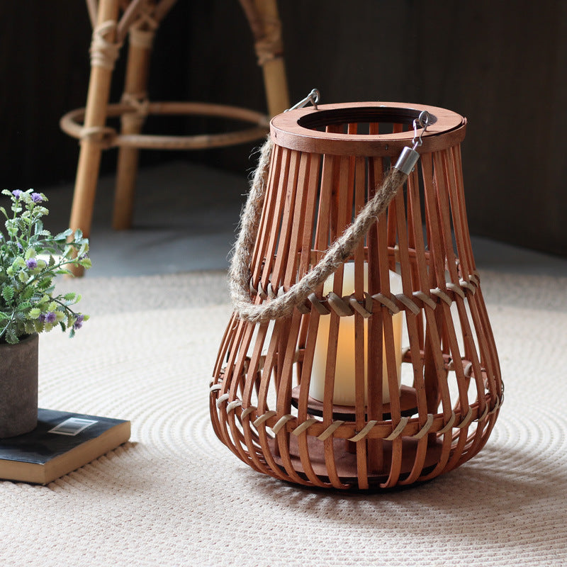 Handcrafted lantern made of wood and wicker Bowlift