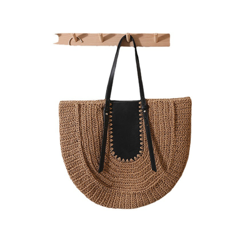 Elegant Handmade Straw Bag with Leather Accents Bowlift
