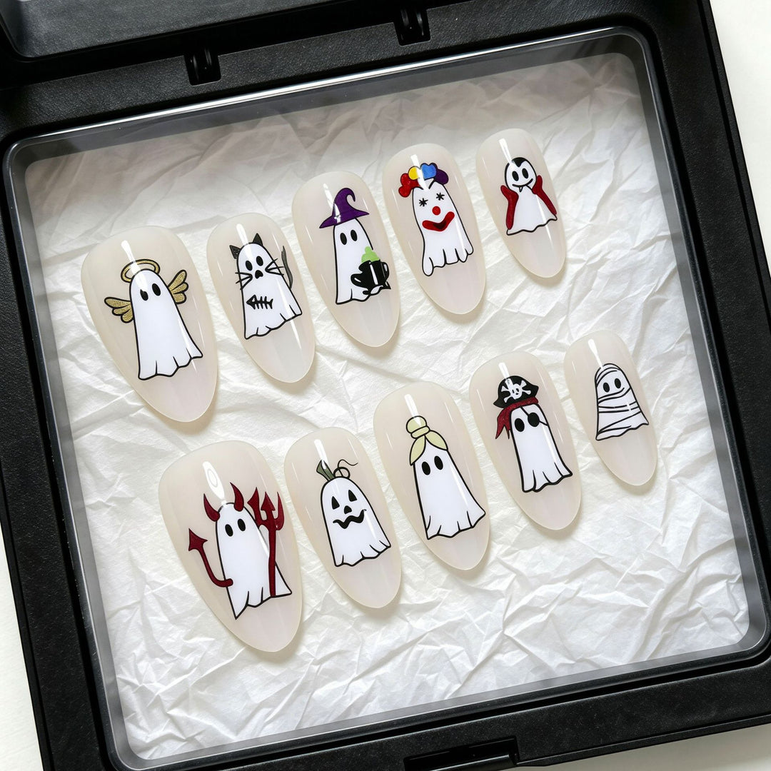 Halloween-Themed Ghost Design Press-On Nail Art Set Bowlift