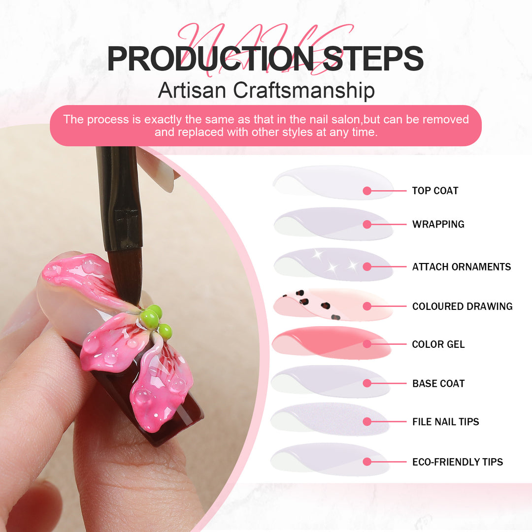 Artificial Nail Set with Floral Designs and Glamorous Decorations Bowlift