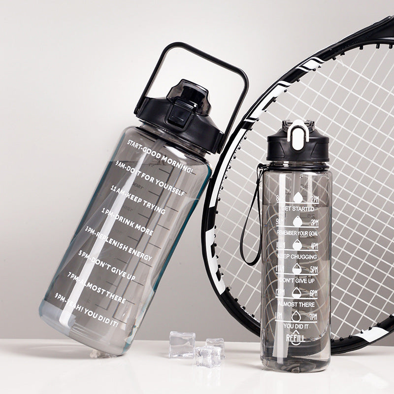 Women's motivation water bottle with integrated time markings and ergonomic design Bowlift