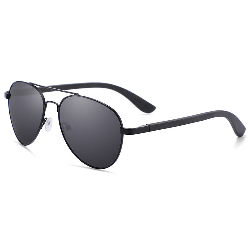 Rimless oversized cat eye polarized sunglasses with wood-effect temples Bowlift