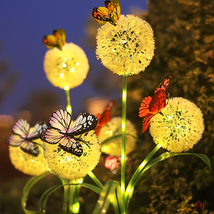 Solar Dandelion Orb Garden Stake Lights With Butterfly Accent And Dusk-To-Dawn Sensor Bowlift