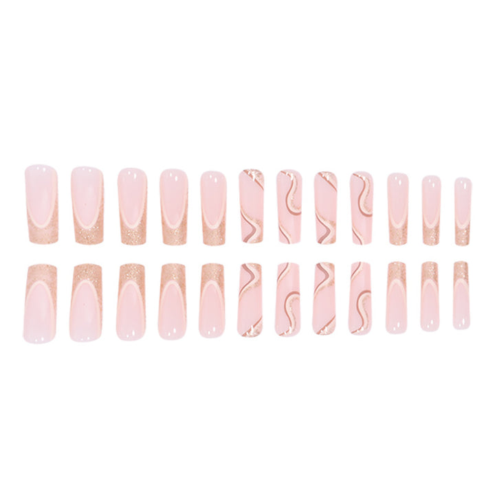 Decorative Long Press-On Nails with Gold Accents Bowlift
