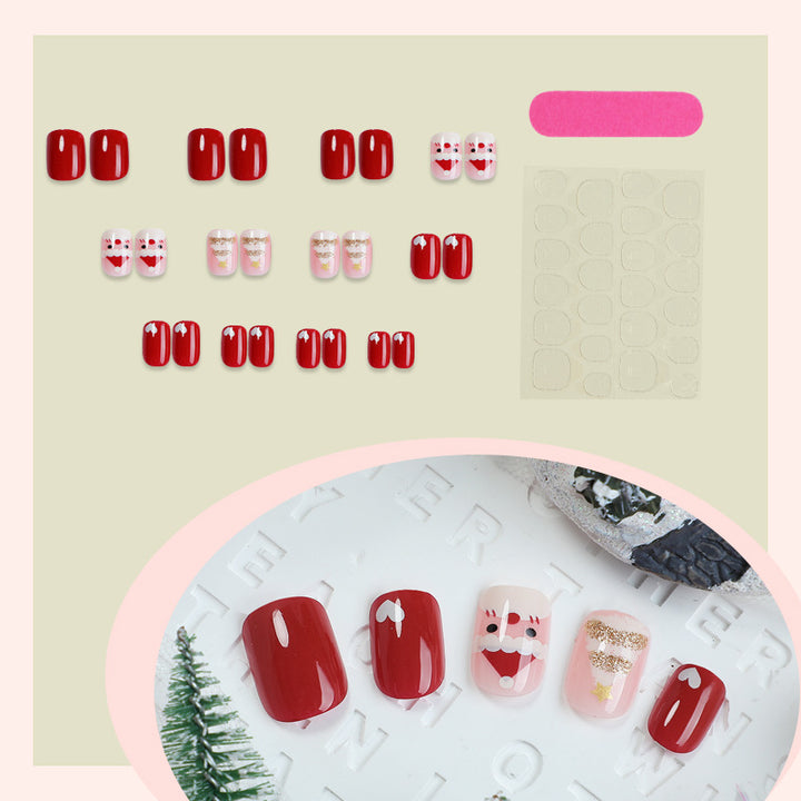 Holiday-Themed Press-On Nail Set with Fun Santa and Heart Designs Bowlift