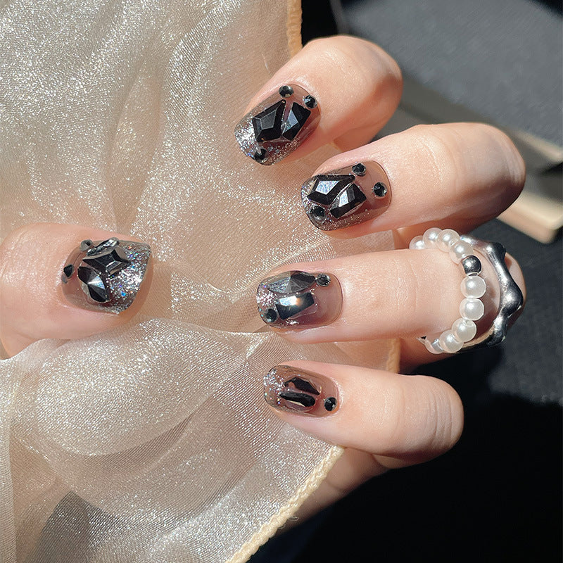 Elegant Crystal-Embellished Press-On Nail Art Bowlift