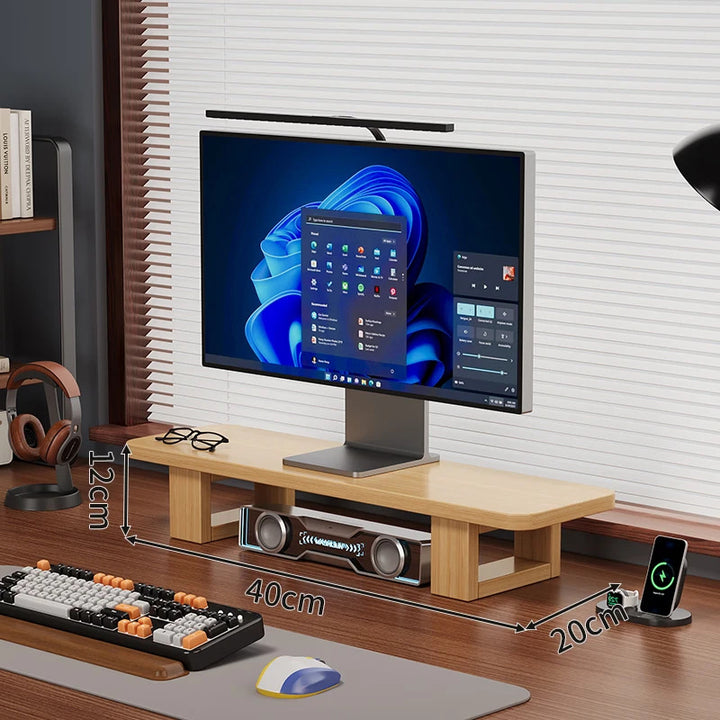 Modern Wooden Monitor Stand with Cable Management Bowlift