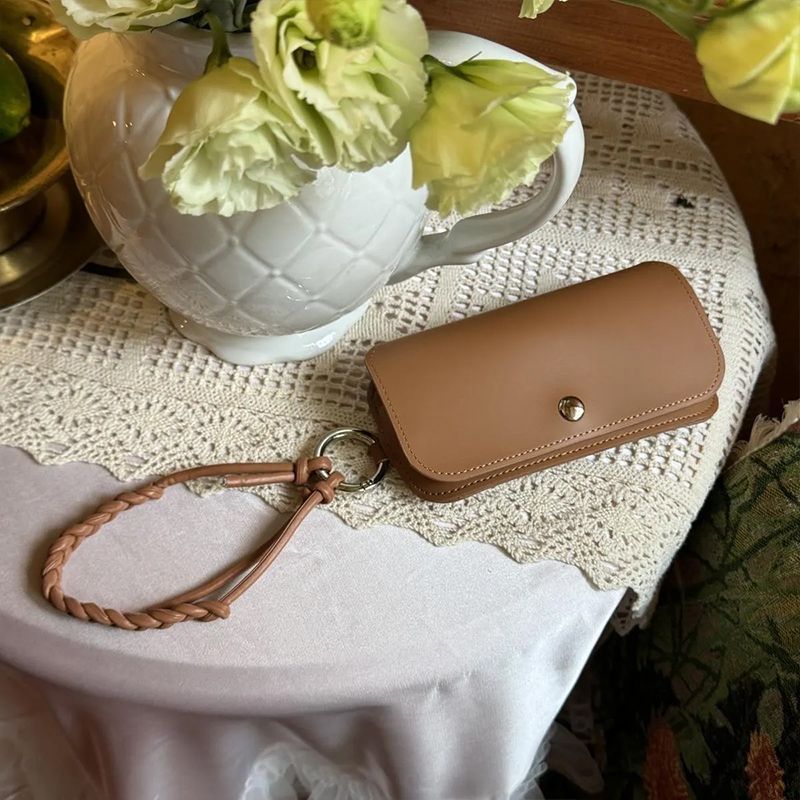 Leather Eyewear Pouch with Braided Strap & Snap Closure Bowlift