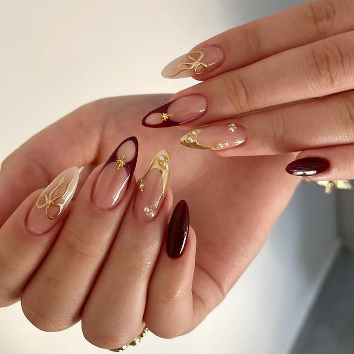 Artificial nail set with luxurious glossy design and creative accents Bowlift