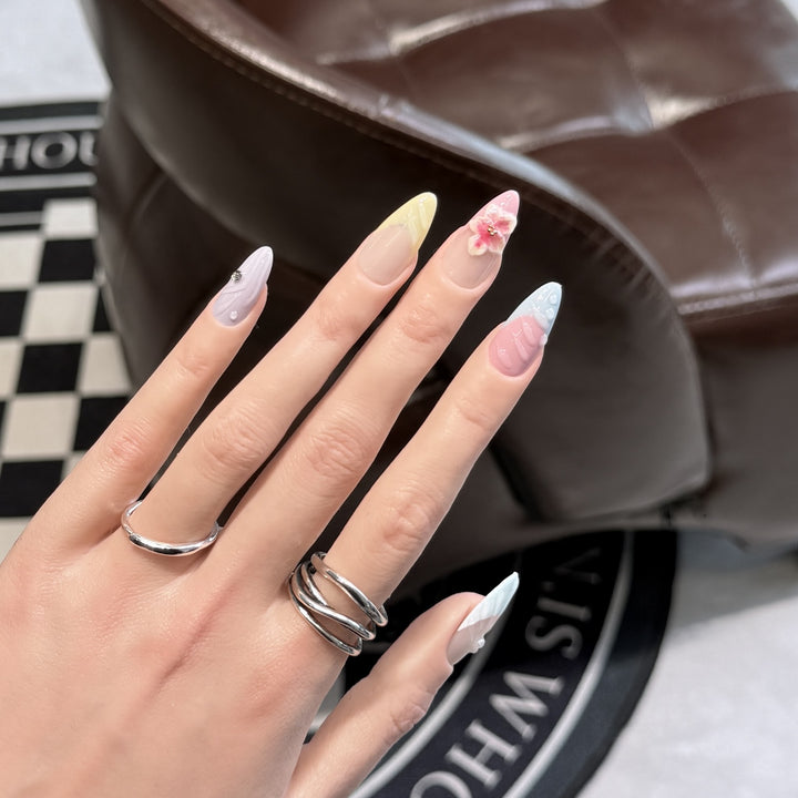 Artistic Floral Stiletto Press-On Nail Set Bowlift